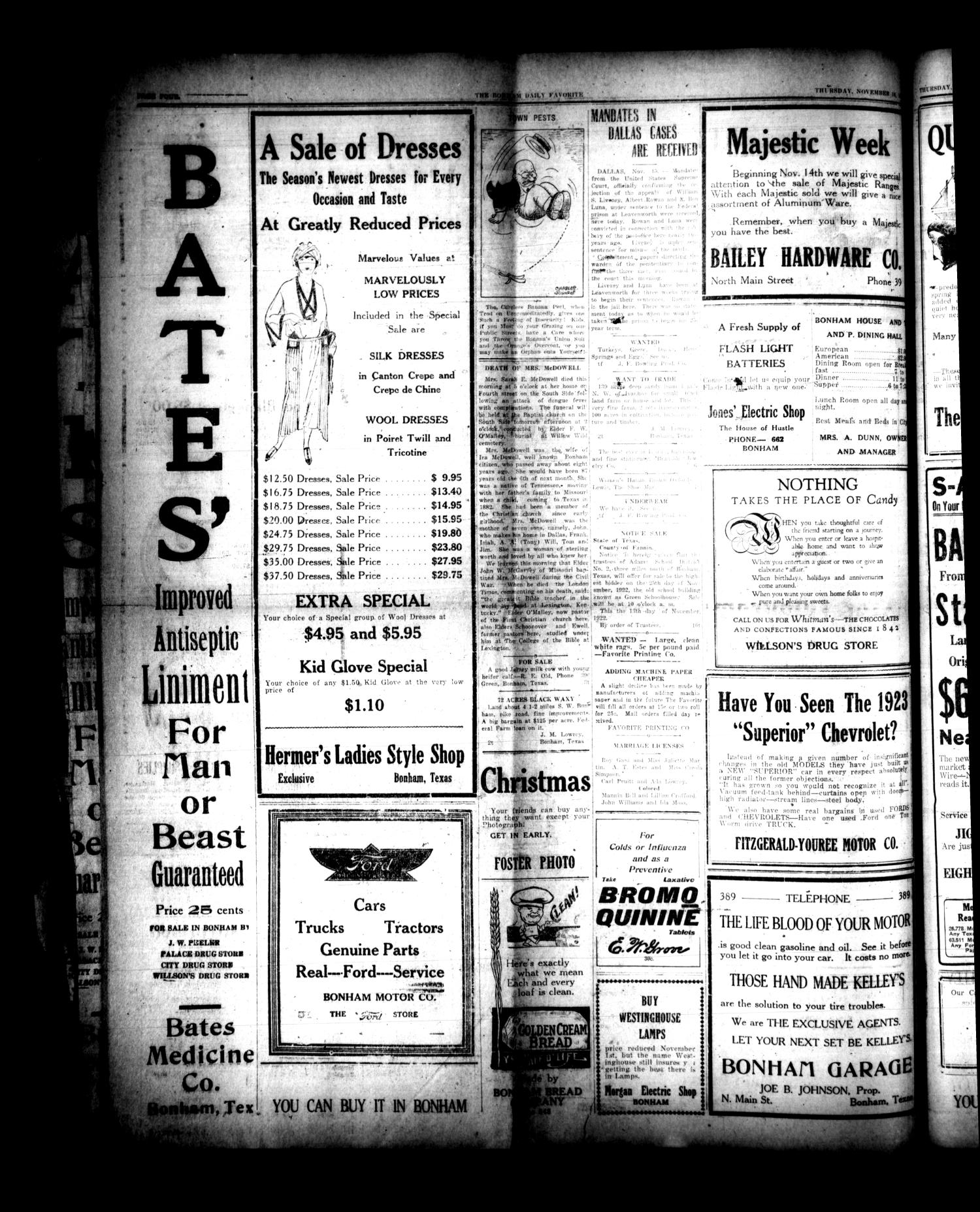 The Bonham Daily Favorite (Bonham, Tex.), Vol. 25, No. 112, Ed. 1 Thursday, November 16, 1922
                                                
                                                    [Sequence #]: 4 of 6
                                                