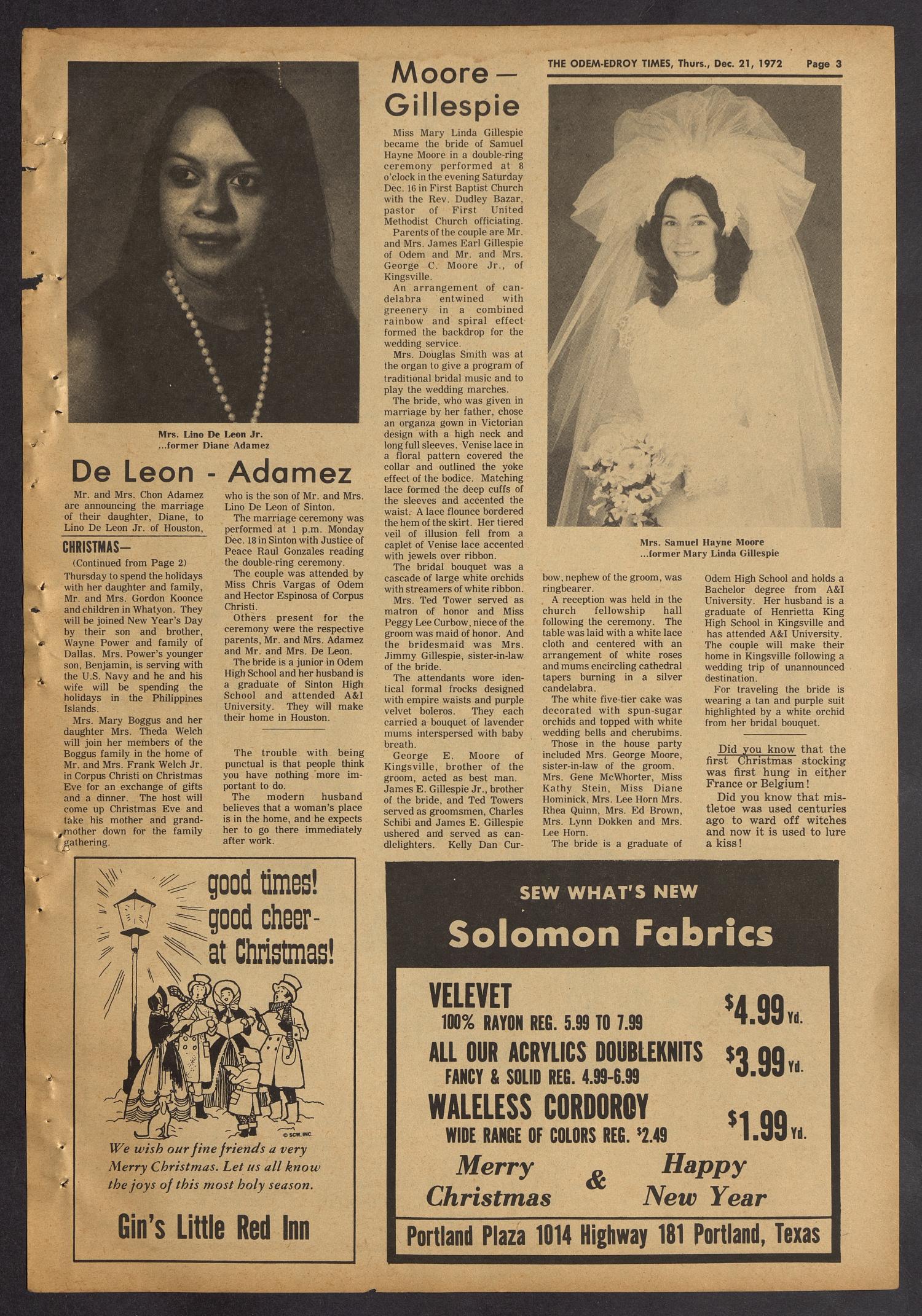 The Odem-Edroy Times (Odem, Tex.), Vol. 21, No. 51, Ed. 1 Thursday, December 21, 1972
                                                
                                                    [Sequence #]: 3 of 12
                                                