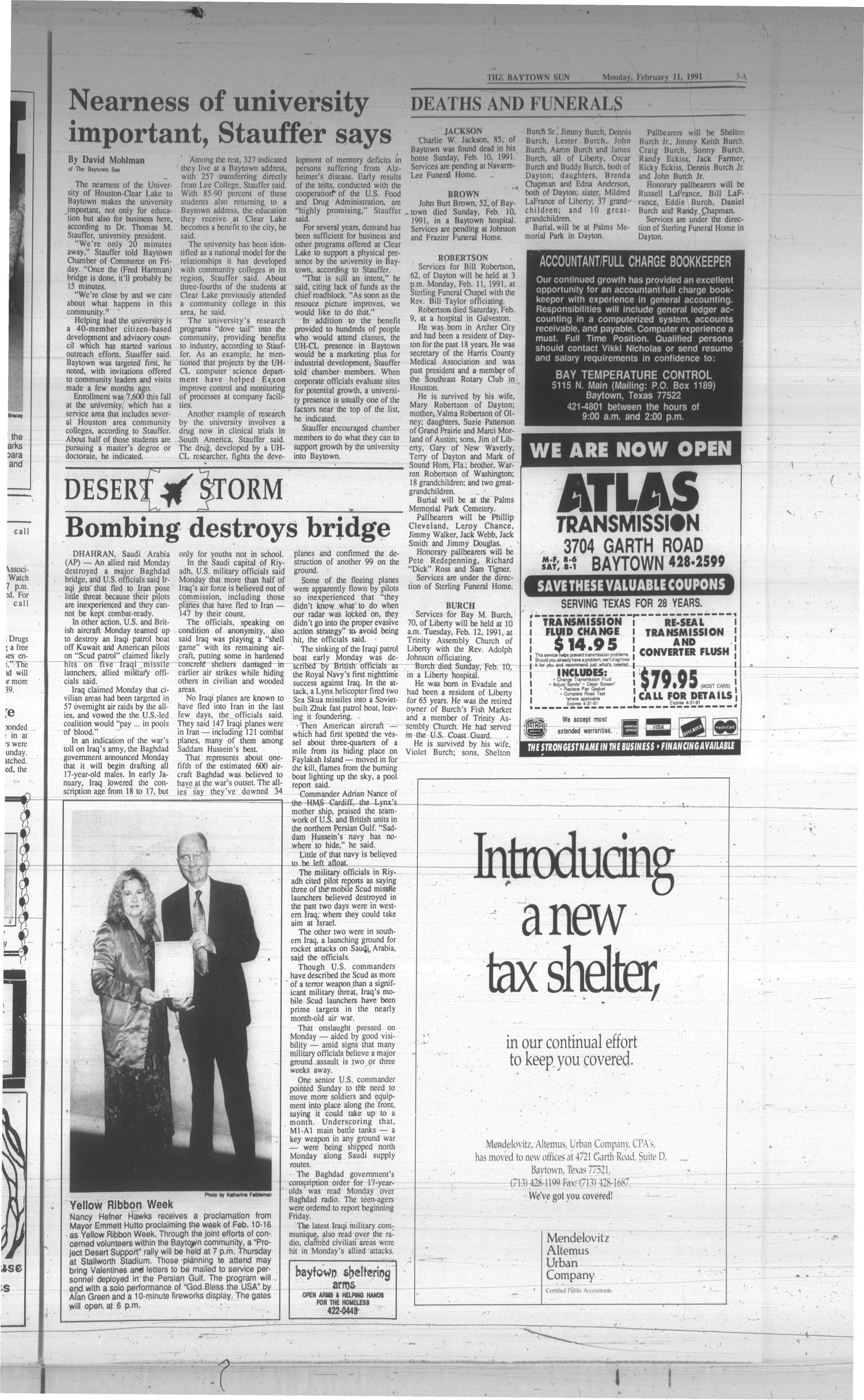 The Baytown Sun (Baytown, Tex.), Vol. 69, No. 88, Ed. 1 Monday, February 11, 1991
                                                
                                                    [Sequence #]: 3 of 15
                                                