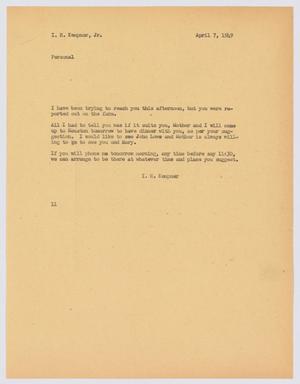 [Letter from I. H. Kempner to I. H. Kempner, Jr., April 7, 1949]