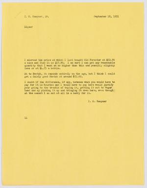 [Letter from I. H. Kempner to I. H. Kempner, Jr., September 18, 1951]