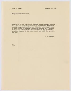 [Letter from I. H. Kempner to Thos. L. James, December 13, 1951]