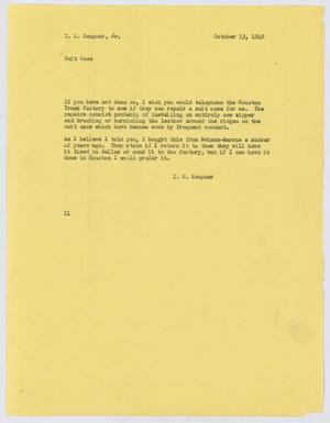 [Letter from I. H. Kempner to I. H. Kempner, Jr., October 13, 1949]
