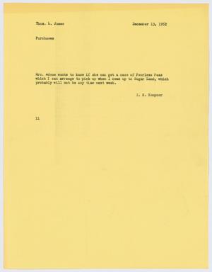 [Letter from I. H. Kempner to Thos. L. James, December 13, 1952]