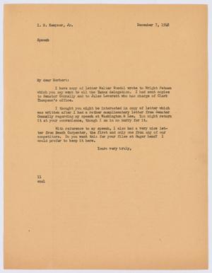 [Letter from I. H. Kempner to I. H. Kempner, Jr., December 7, 1948]