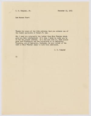 [Letter from I. H. Kempner to I. H. Kempner, Jr., December 15, 1951]