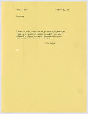 [Letter from I. H. Kempner to Thos. L. James, November 7, 1949]