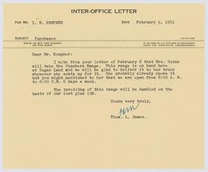 [Letter from T. L. James to I. H. Kempner, February 9, 1951]