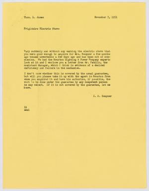 [Letter from I. H. Kempner to Thos. L. James, November 7, 1951]