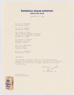 [Letter from I. H. Kempner, Jr., to Directors of Imperial Sugar Company, December 4, 1952]