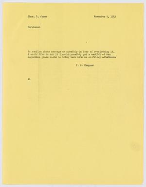 [Letter from I. H. Kempner to Thos. L. James, November 9, 1949]