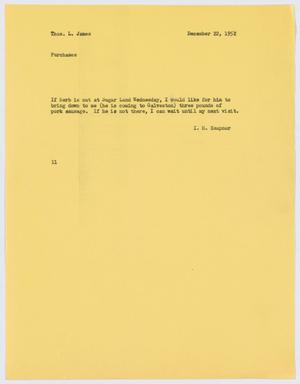 [Letter from I. H. Kempner to Thos. L. James, December 22, 1952]