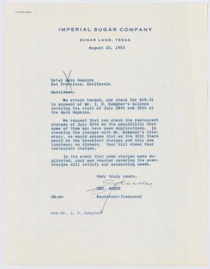 [Letter from Geo. Andre to Hotel Mark Hopkins, August 20, 1953]