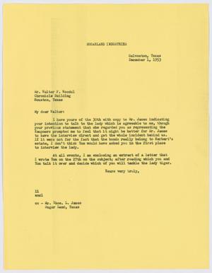 [Letter from I. H. Kempner to Walter F. Woodul, December 1, 1953]