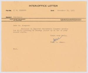 [Letter from T. L. James to I. H. Kempner, November 30, 1951]