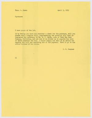 [Letter from I. H. Kempner to Thomas L. James, April 3, 1953]