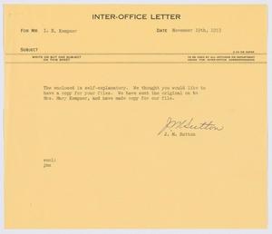 [Letter from J. M. Sutton to I. H. Kempner, November 19, 1953]