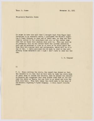 [Letter from I. H. Kempner to T. L. James, November 30, 1951]