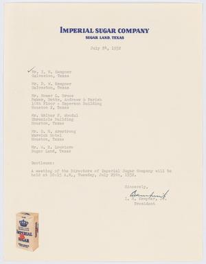[Letter from I. H. Kempner, Jr., to Directors of Imperial Sugar Company, July 24, 1952]