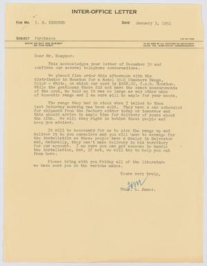 [Letter from T. L. James to I. H. Kempner, January 3, 1951]
