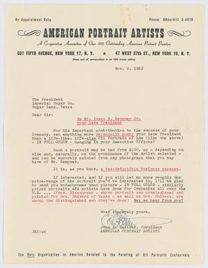 [Letter from John E. Zeltzer to the President of Imperial Sugar Co., November 2, 1953]