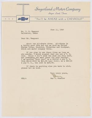 [Letter from Gus U. Stabler to I. H. Kempner, June 11, 1949]