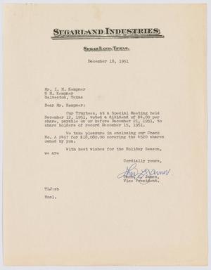 [Letter from Thos. L. James to I. H. Kempner, December 18, 1951]