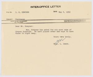 [Letter from T. L. James to I. H. Kempner, May 6, 1952]