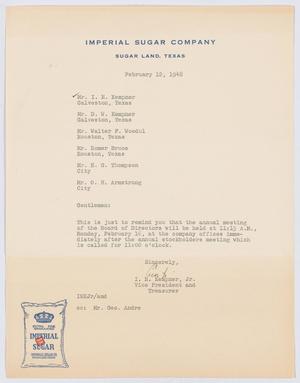 [Letter from I. H. Kempner, Jr., to Directors of Imperial Sugar Company, February 12, 1948]