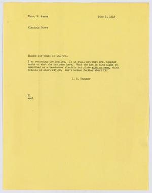Primary view of object titled '[Letter from I. H. Kempner to Thos. L. James, June 6, 1949]'.