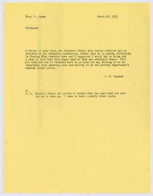 Primary view of object titled '[Letter from I. H. Kempner to Thomas L. James, March 20, 1953]'.