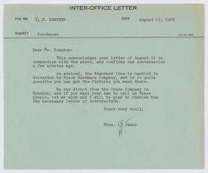 [Letter from T. L. James to I. H. Kempner, August 17, 1948]