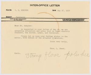 [Letter from T. L. James to I. H. Kempner, May 27, 1952]