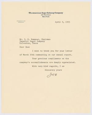 [Letter from Joseph F. Abbott to I. H. Kempner, April 9, 1953]