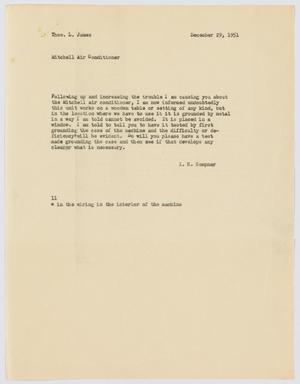 [Letter from I. H. Kempner to Thos. L. James, December 29, 1951]