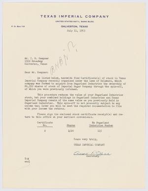 Primary view of object titled '[Letter from the Texas Imperial Company to I. H. Kempner, July 11, 1953]'.
