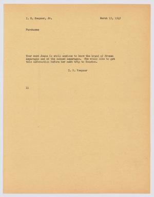 [Letter from I. H. Kempner to I. H. Kempner, Jr., March 19, 1949]