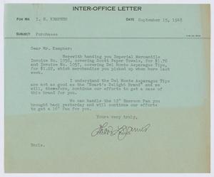 [Letter from T. L. James to I. H. Kempner, September 15, 1948]