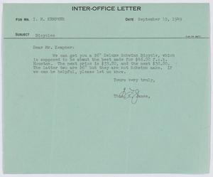 [Letter from T. L. James to I. H. Kempner, September 19, 1949]