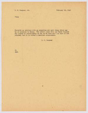 [Letter from I. H. Kempner to I. H. Kempner, Jr., February 16, 1949]