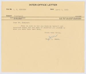 [Letter from Thomas L. James to I. H. Kempner, April 1, 1953]