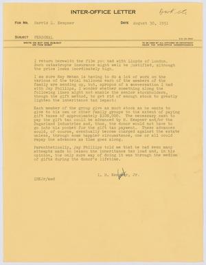 [Letter from I. H. Kempner, Jr., to Harris Leon Kempner, August 30, 1951]