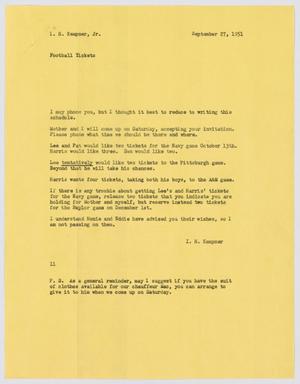 [Letter from I. H. Kempner to I. H. Kempner, Jr., September 27, 1951]
