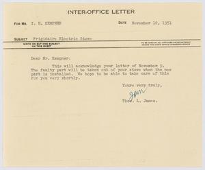 [Letter from T. L. James to I. H. Kempner, November 12, 1951]