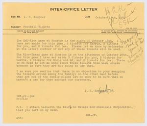 [Inter-Office Letter from I. H. Kempner, Jr., to I. H. Kempner, October 13, 1952]