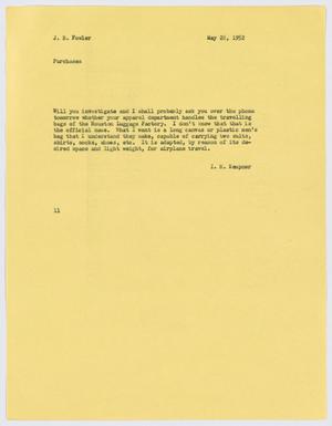 [Letter from I. H. Kempner to J. B. Fowler, May 28, 1952]