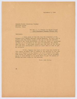 Primary view of object titled '[Letter from I. H. Kempner to Liberty Mutual Insurance Company, September 9, 1944]'.