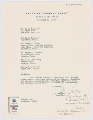 [Letter from I. H. Kempner, Jr., to Directors of Imperial Sugar Company, September 2, 1952]
