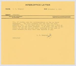 [Letter from I. H. Kempner, Jr., to I. H. Kempner, November 1, 1951]