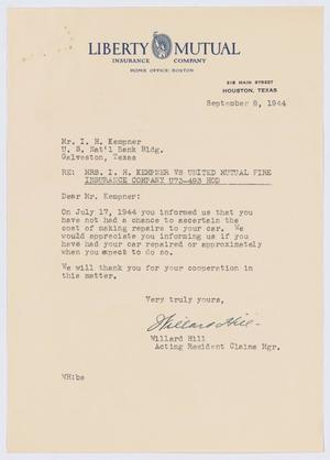 [Letter from Willard Hill to I. H. Kempner, September 8, 1944]